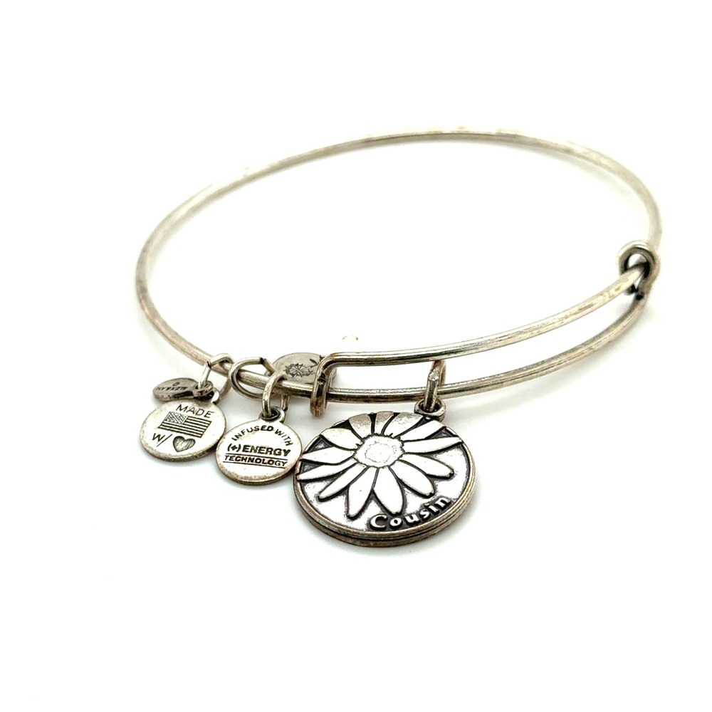 Alex and Ani Cousin Daisy Charm Bangle Bracelet Rafaelian Silver Finish Flower